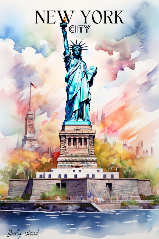 Statue of Liberty Watercolor Art Print Poster