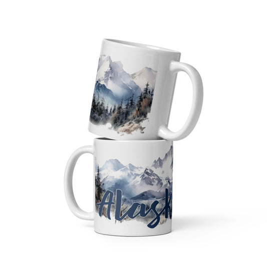Alaska Mountain Watercolor Pano - Ceramic Mug